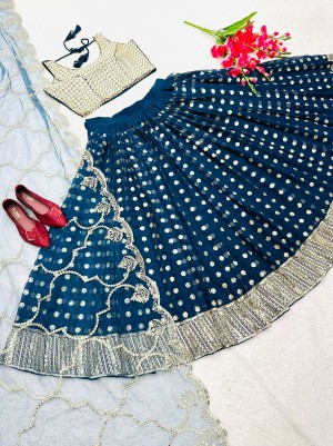Navy Blue Georgette Sequins With Embroidery Lehenga Choli
